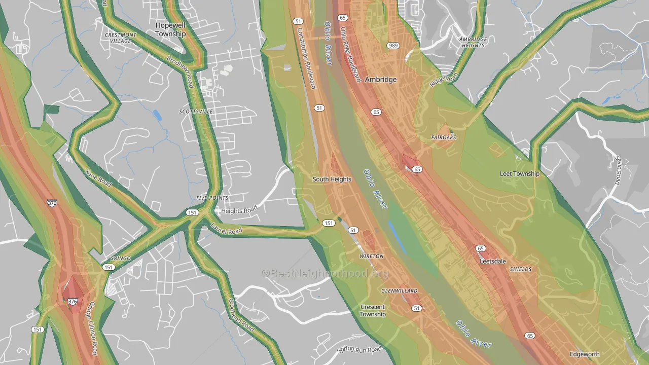 South Heights, PA Map of Noise Levels in South Heights