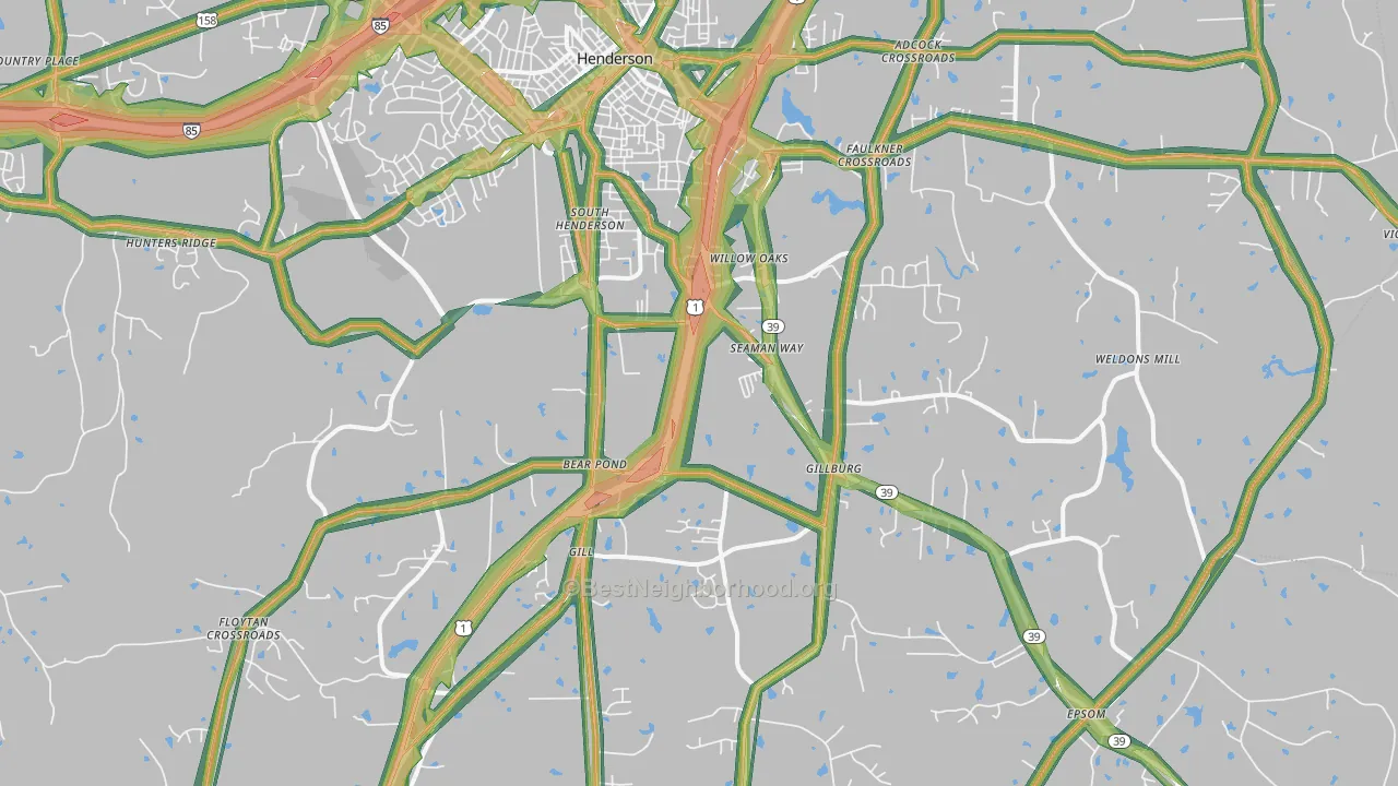 South Henderson, NC Map of Noise Levels in South Henderson