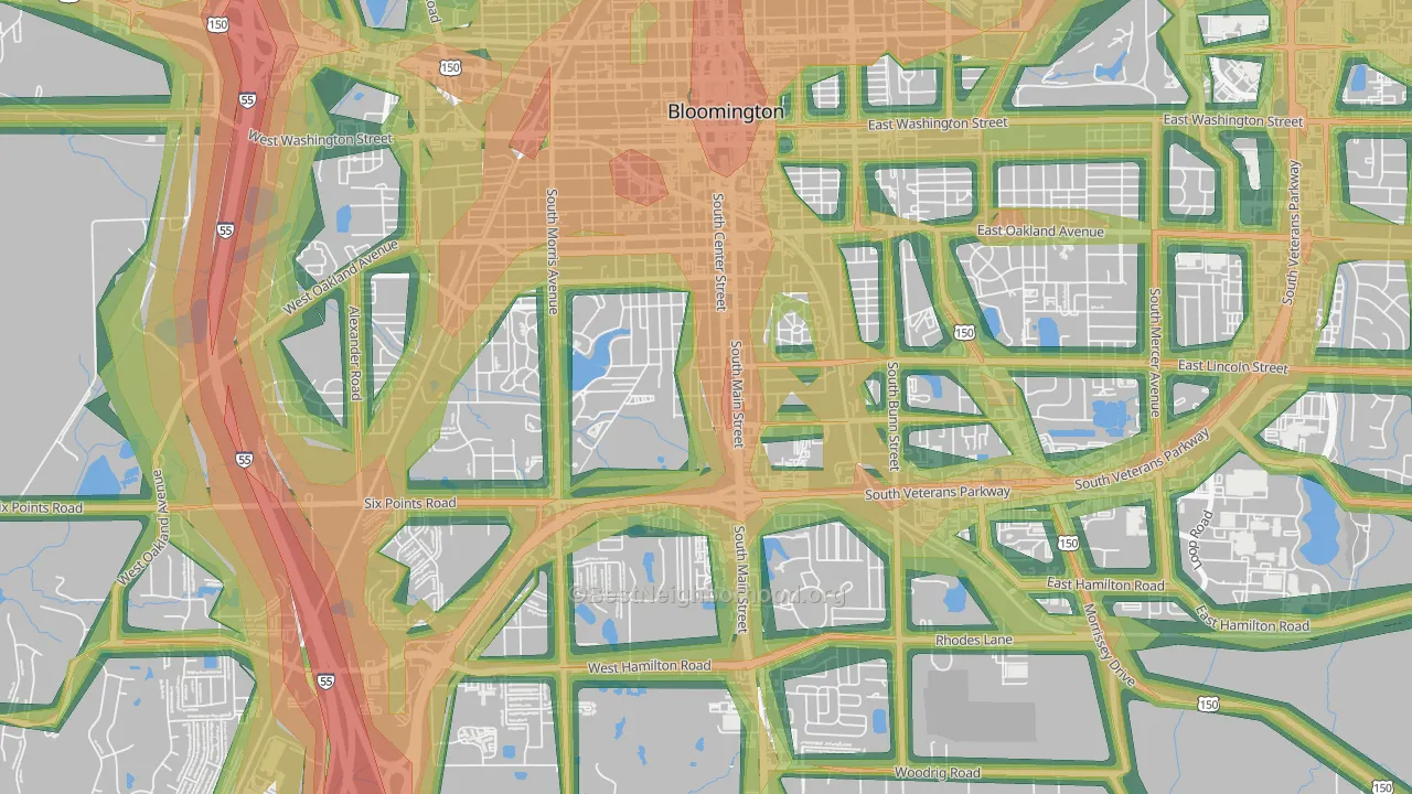 South Hill, Bloomington, IL Map of Noise Levels in South Hill