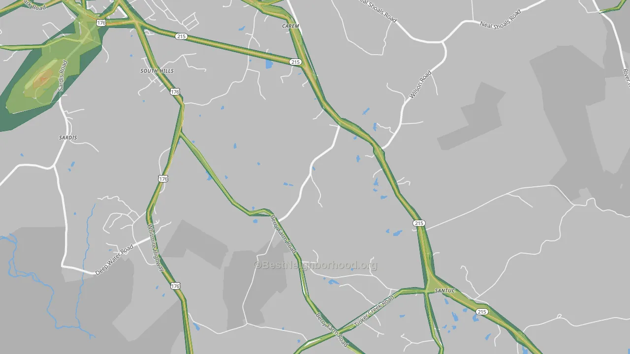 South Hills, SC Map of Noise Levels in South Hills