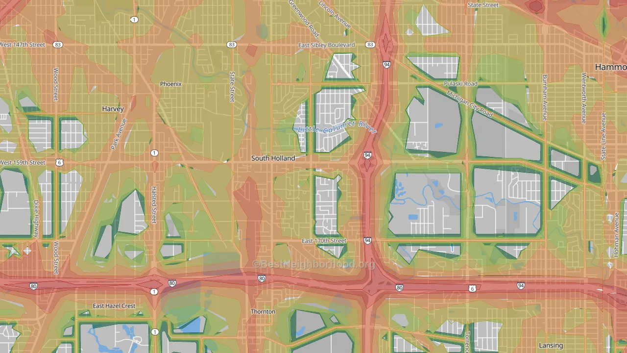 South Holland, IL Map of Noise Levels in South Holland