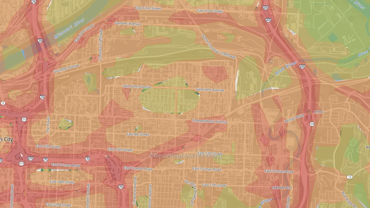 South India Mound, Kansas City, MO Map of Noise Levels in South India Mound
