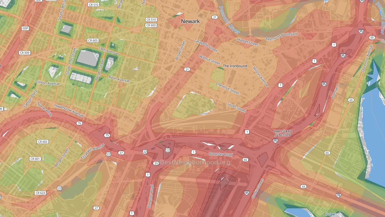 South Ironbound, Newark, NJ Map of Noise Levels in South Ironbound