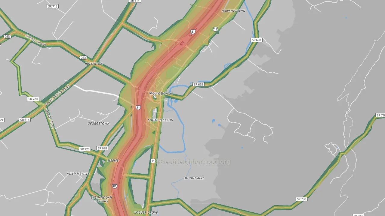 South Jackson, VA Map of Noise Levels in South Jackson