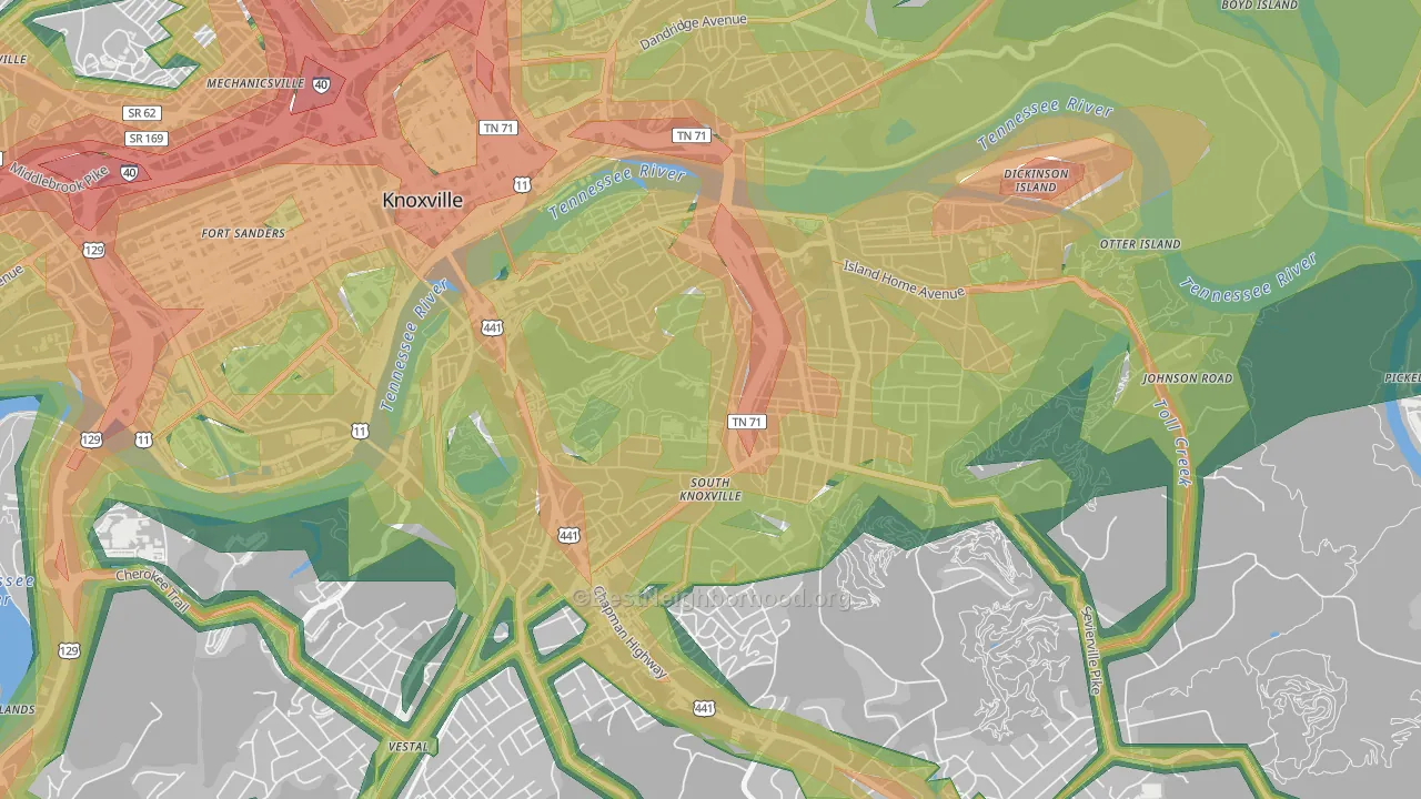 South Knoxville, Knoxville, TN Map of Noise Levels in South Knoxville