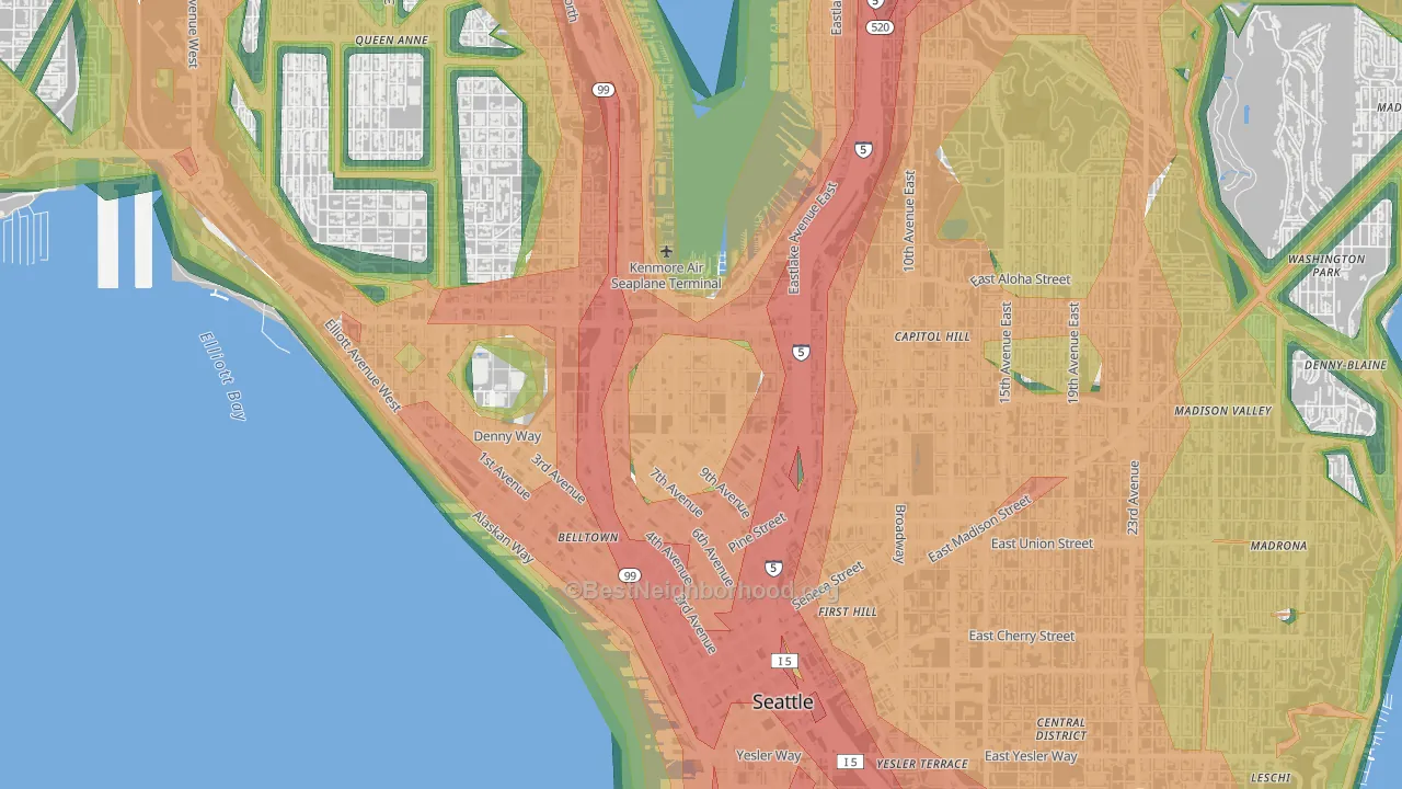 South Lake Union, Seattle, WA Map of Noise Levels in South Lake Union