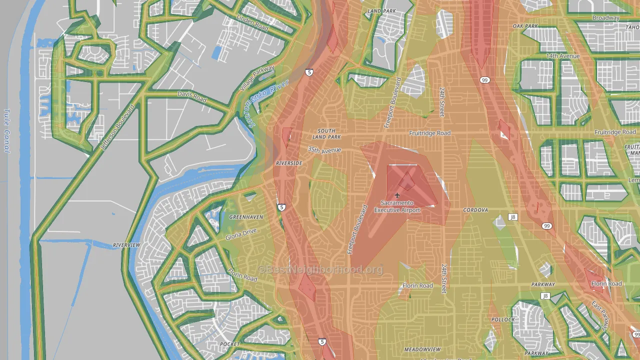 South Land Park, Sacramento, CA Map of Noise Levels in South Land Park