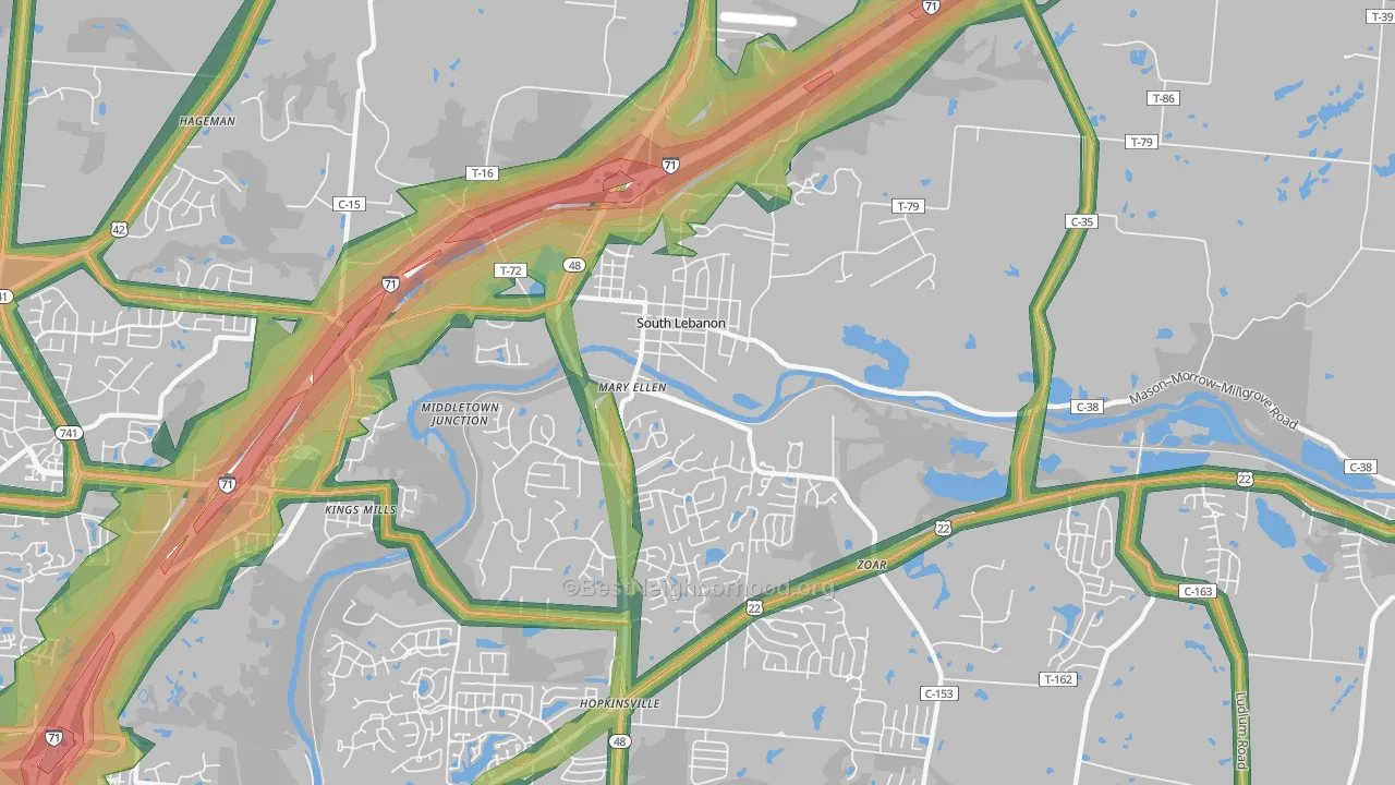 South Lebanon, OH Map of Noise Levels in South Lebanon