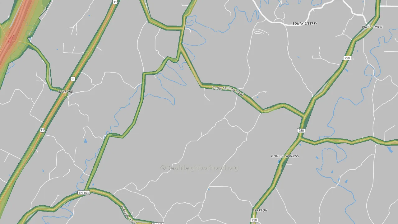 South Liberty, TN Map of Noise Levels in South Liberty