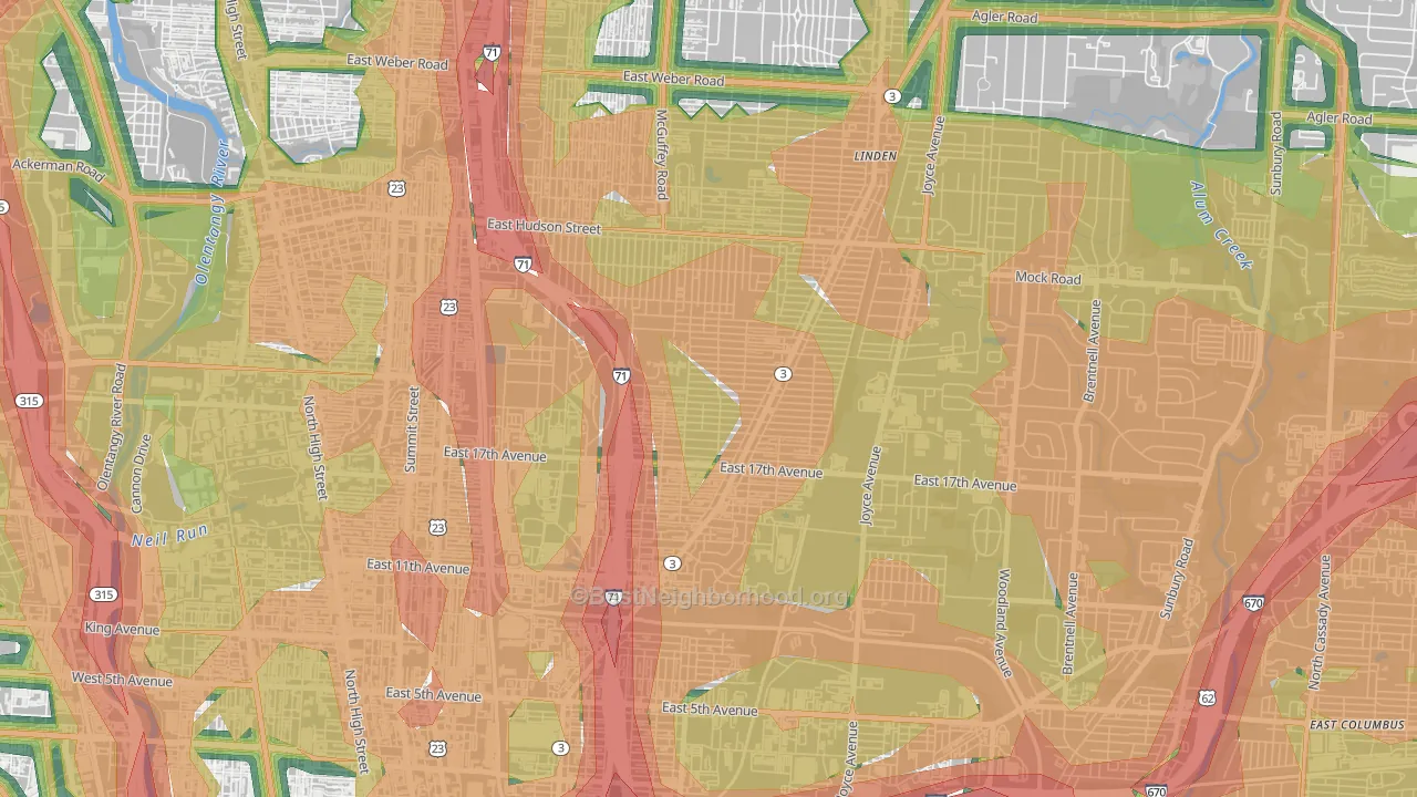 South Linden, Columbus, OH Map of Noise Levels in South Linden