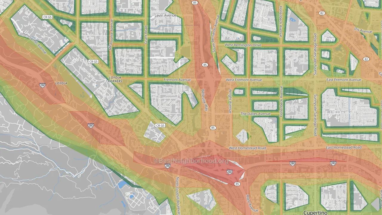 South Los Altos, Los Altos, CA Map of Noise Levels in South Los Altos