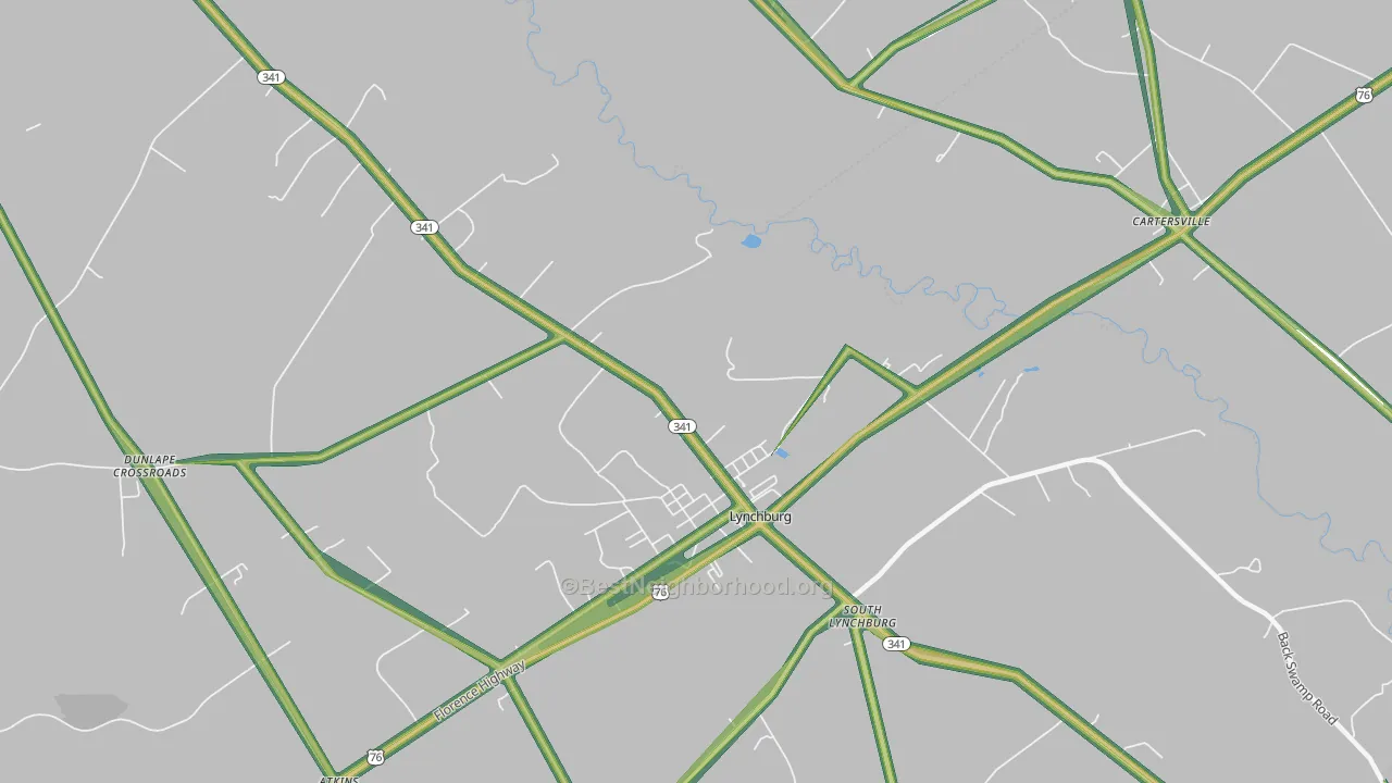 South Lynchburg, SC Map of Noise Levels in South Lynchburg
