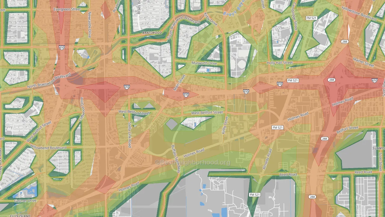 South Main, Houston, TX Map of Noise Levels in South Main