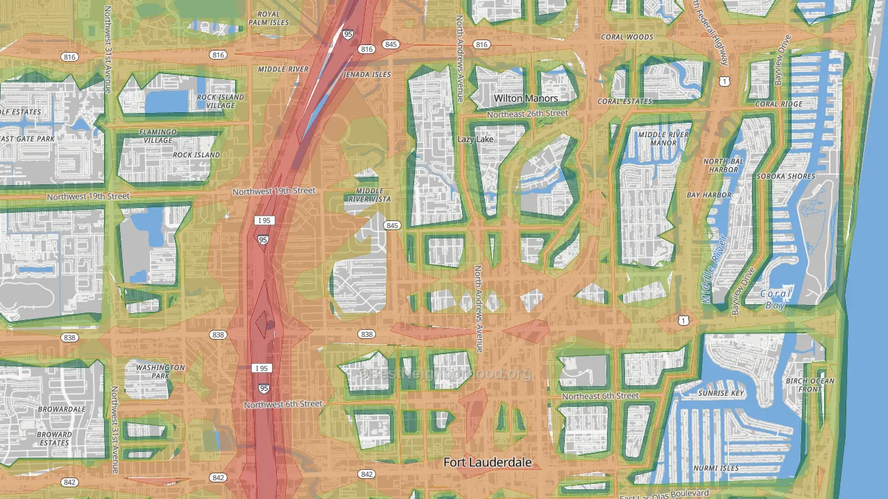 South Middle River, Fort Lauderdale, FL Map of Noise Levels in South Middle River