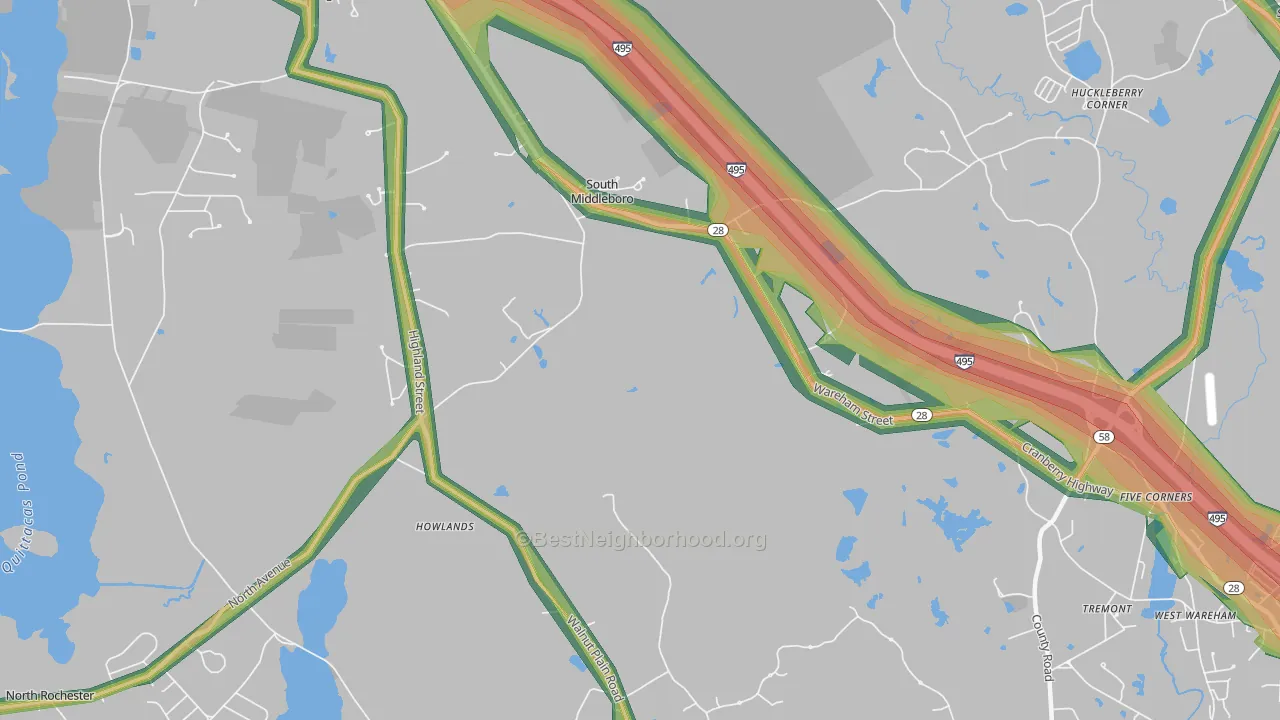 South Middleboro, MA Map of Noise Levels in South Middleboro