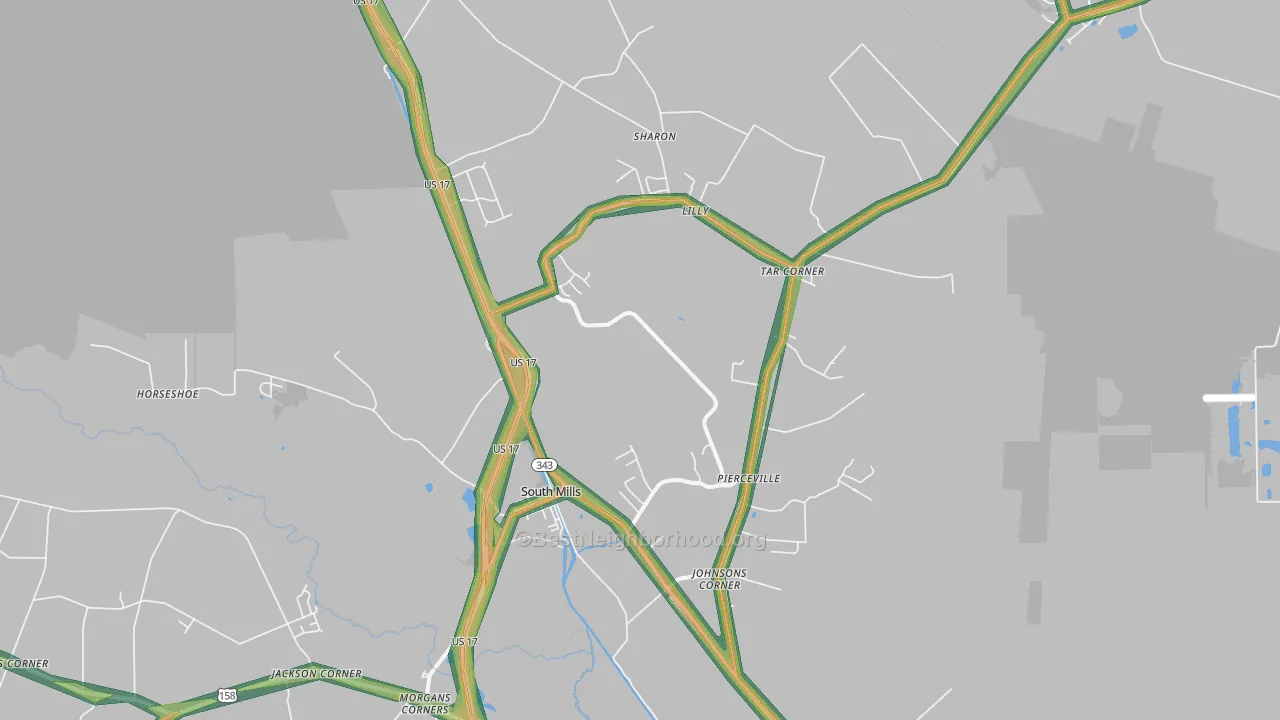 South Mills, NC Map of Noise Levels in South Mills