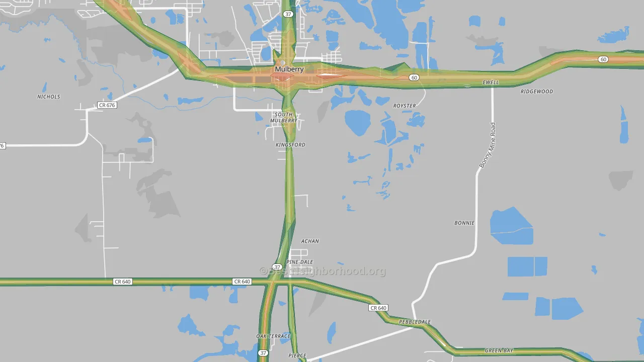 South Mulberry, FL Map of Noise Levels in South Mulberry