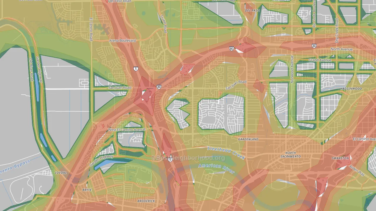 South Natomas, Sacramento, CA Map of Noise Levels in South Natomas