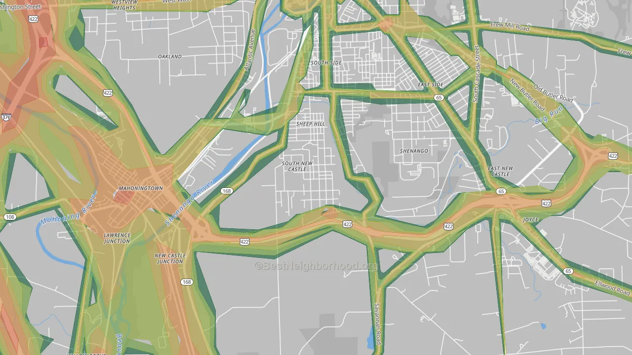 South New Castle, PA Map of Noise Levels in South New Castle