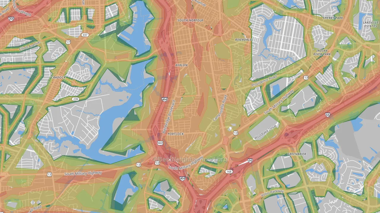South Norfolk, Chesapeake, VA Map of Noise Levels in South Norfolk