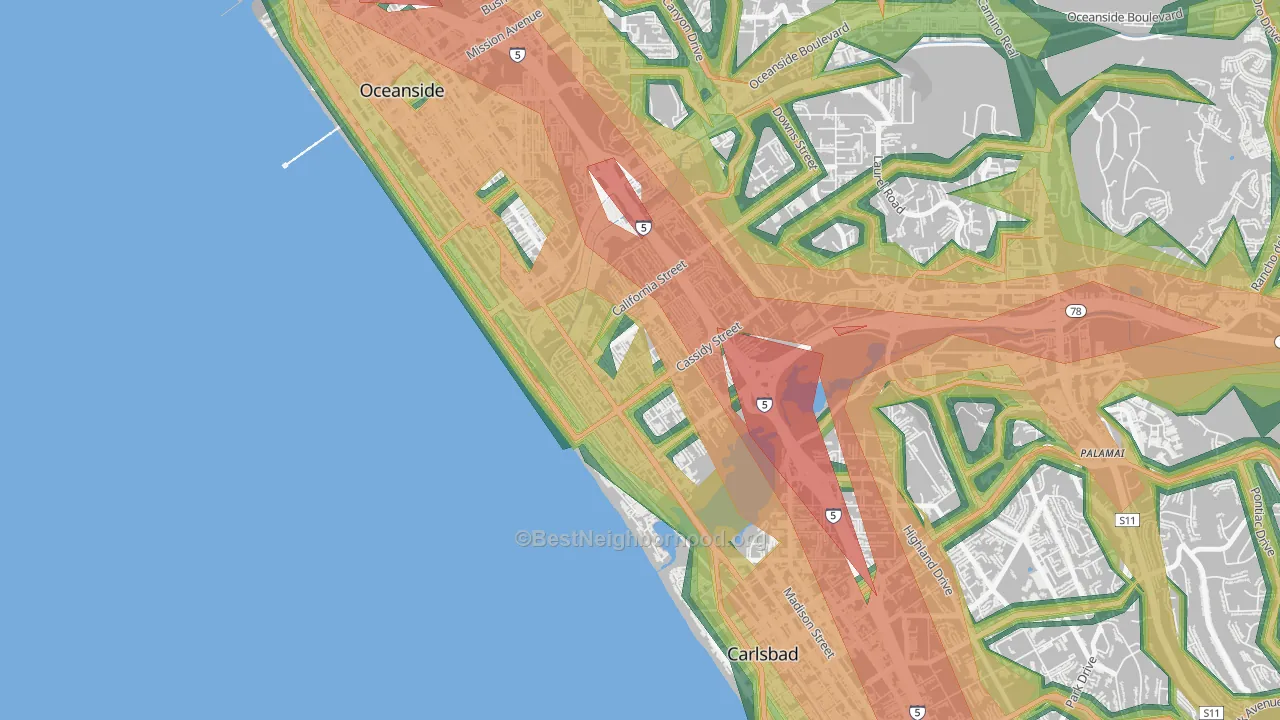 South Oceanside, Oceanside, CA Map of Noise Levels in South Oceanside
