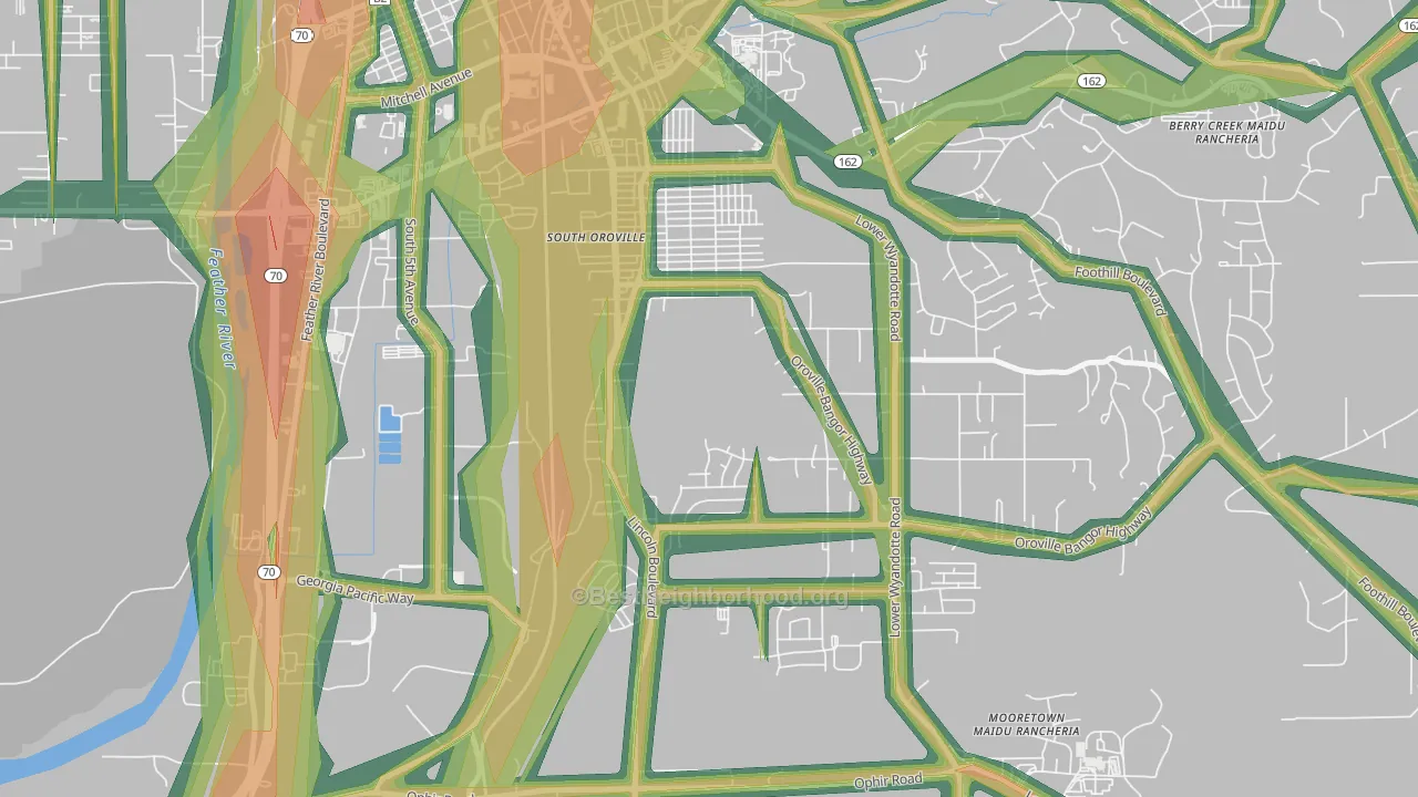 South Oroville, CA Map of Noise Levels in South Oroville