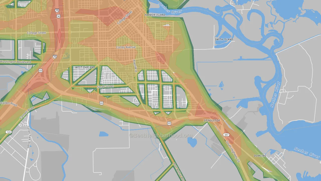 South Park, Beaumont, TX Map of Noise Levels in South Park