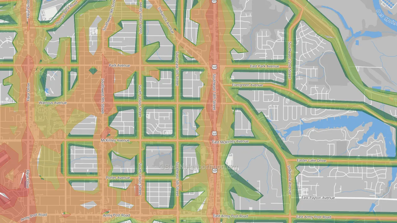 South Park, Des Moines, IA Map of Noise Levels in South Park