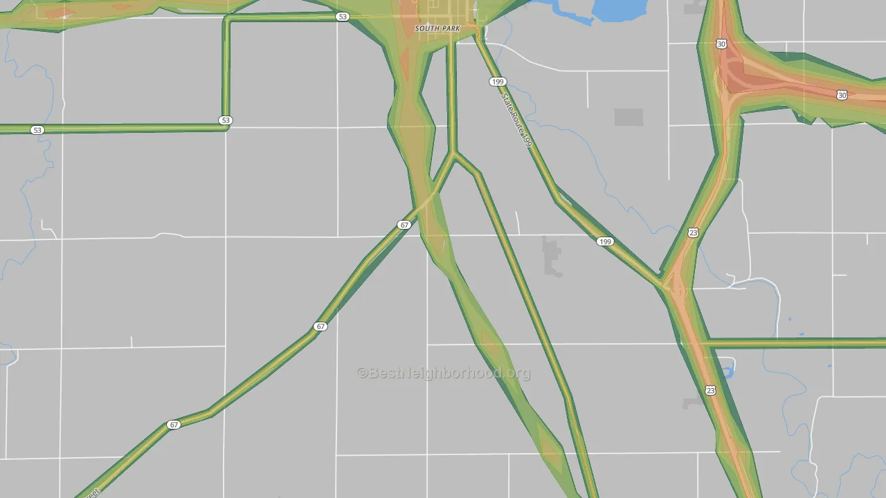 South Park, OH Map of Noise Levels in South Park