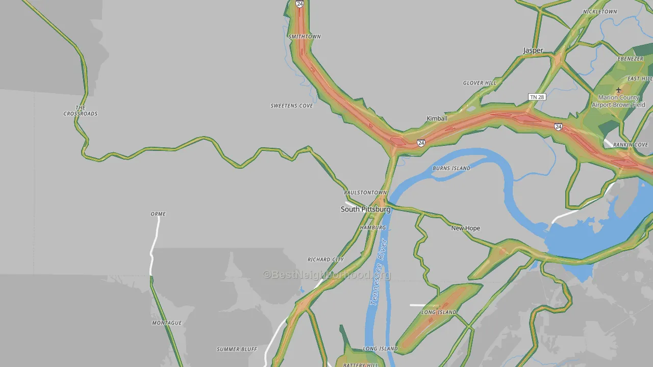 South Pittsburg, TN Map of Noise Levels in South Pittsburg
