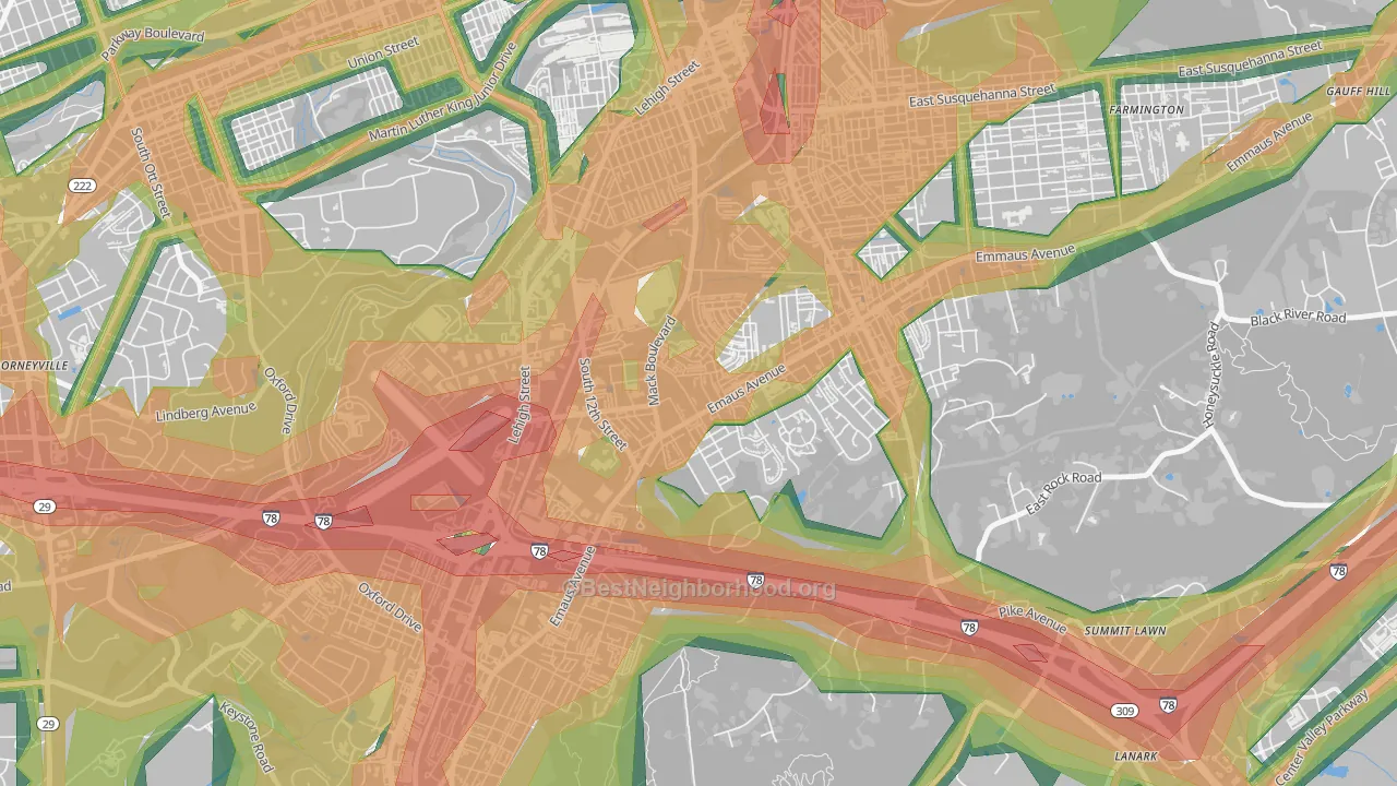 South Poplar, Allentown, PA Map of Noise Levels in South Poplar