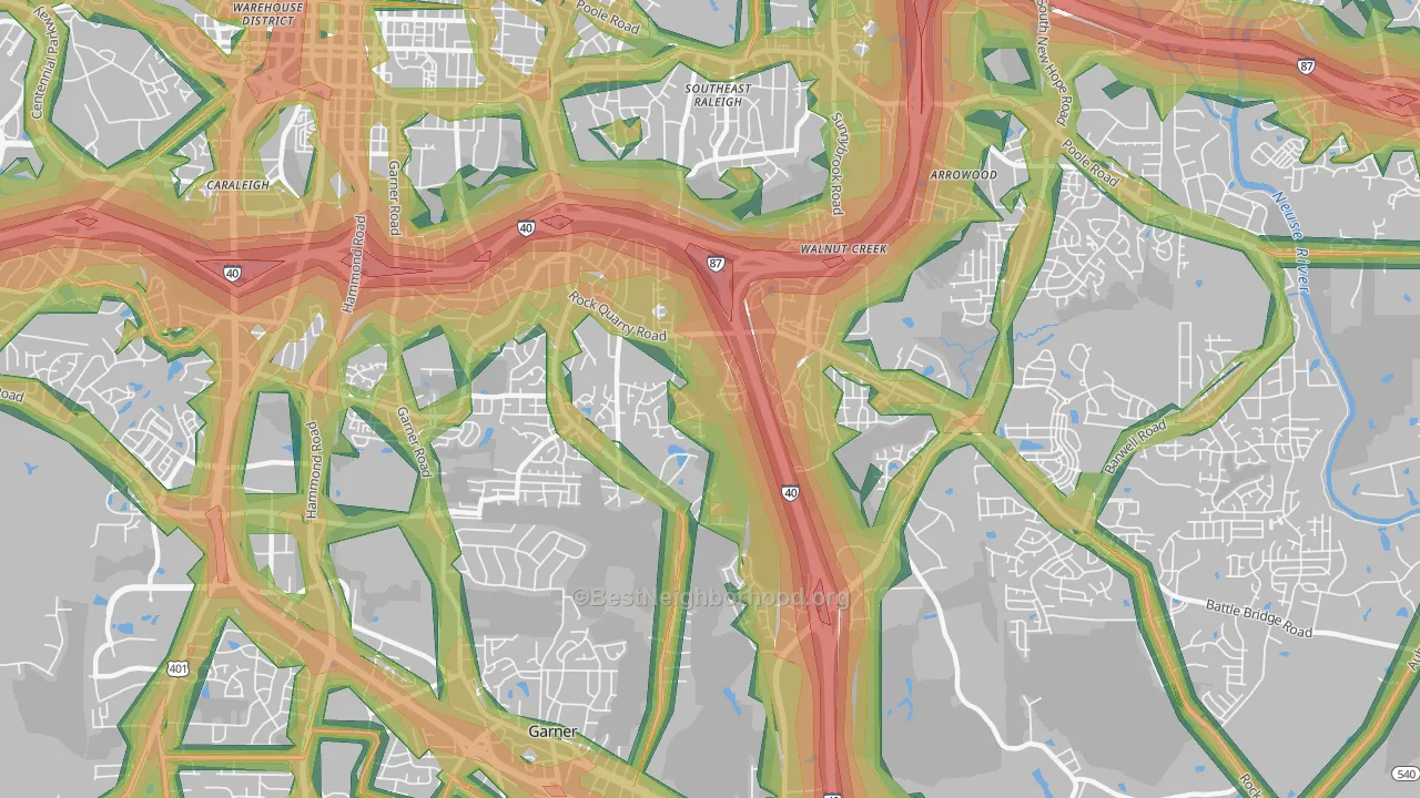 South, Raleigh, NC Map of Noise Levels in South