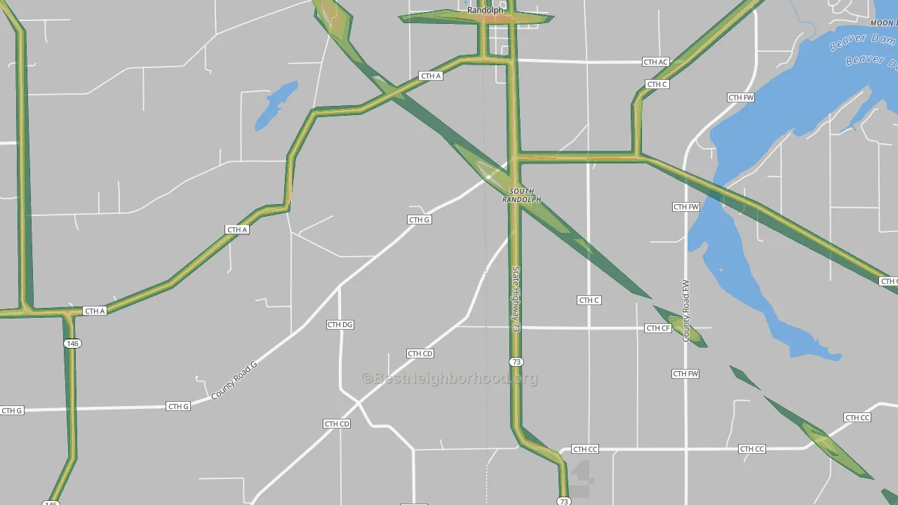 South Randolph, WI Map of Noise Levels in South Randolph