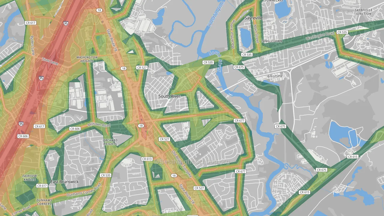 South River, NJ Map of Noise Levels in South River