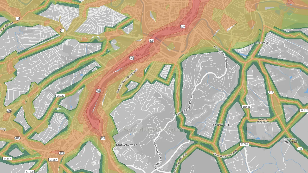 South Roanoke, Roanoke, VA Map of Noise Levels in South Roanoke