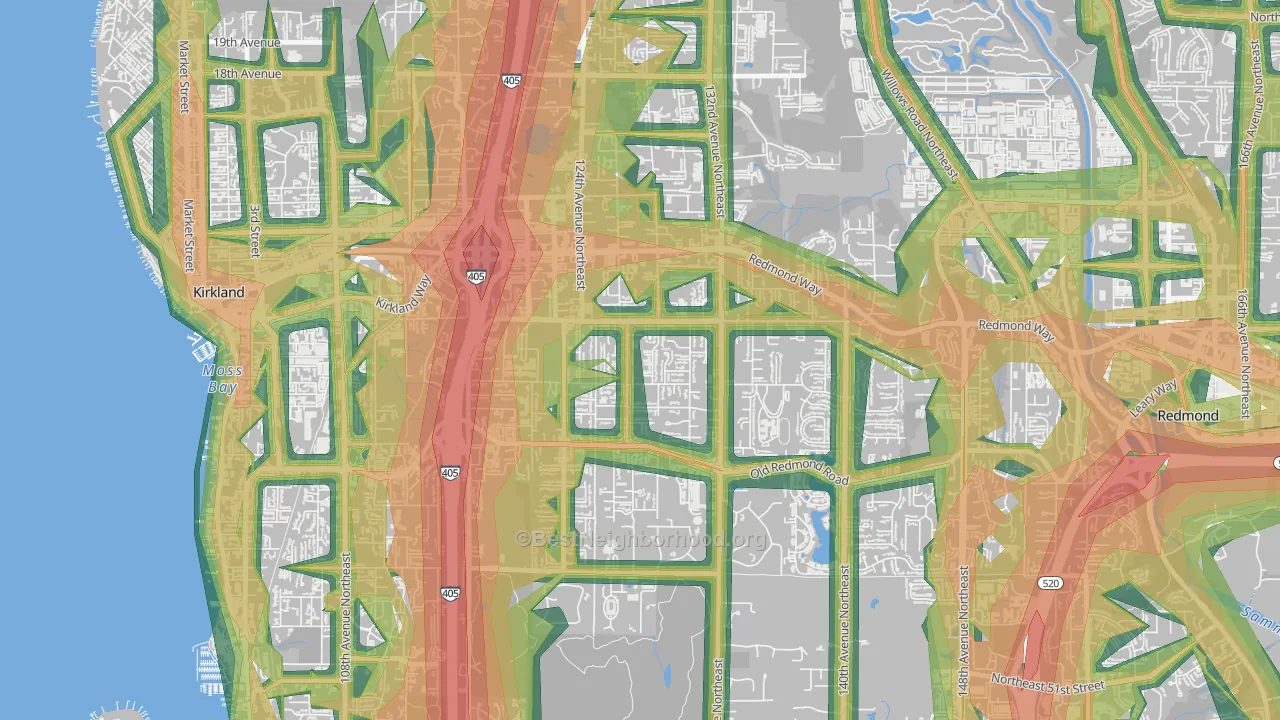 South Rose Hill, Kirkland, WA Map of Noise Levels in South Rose Hill