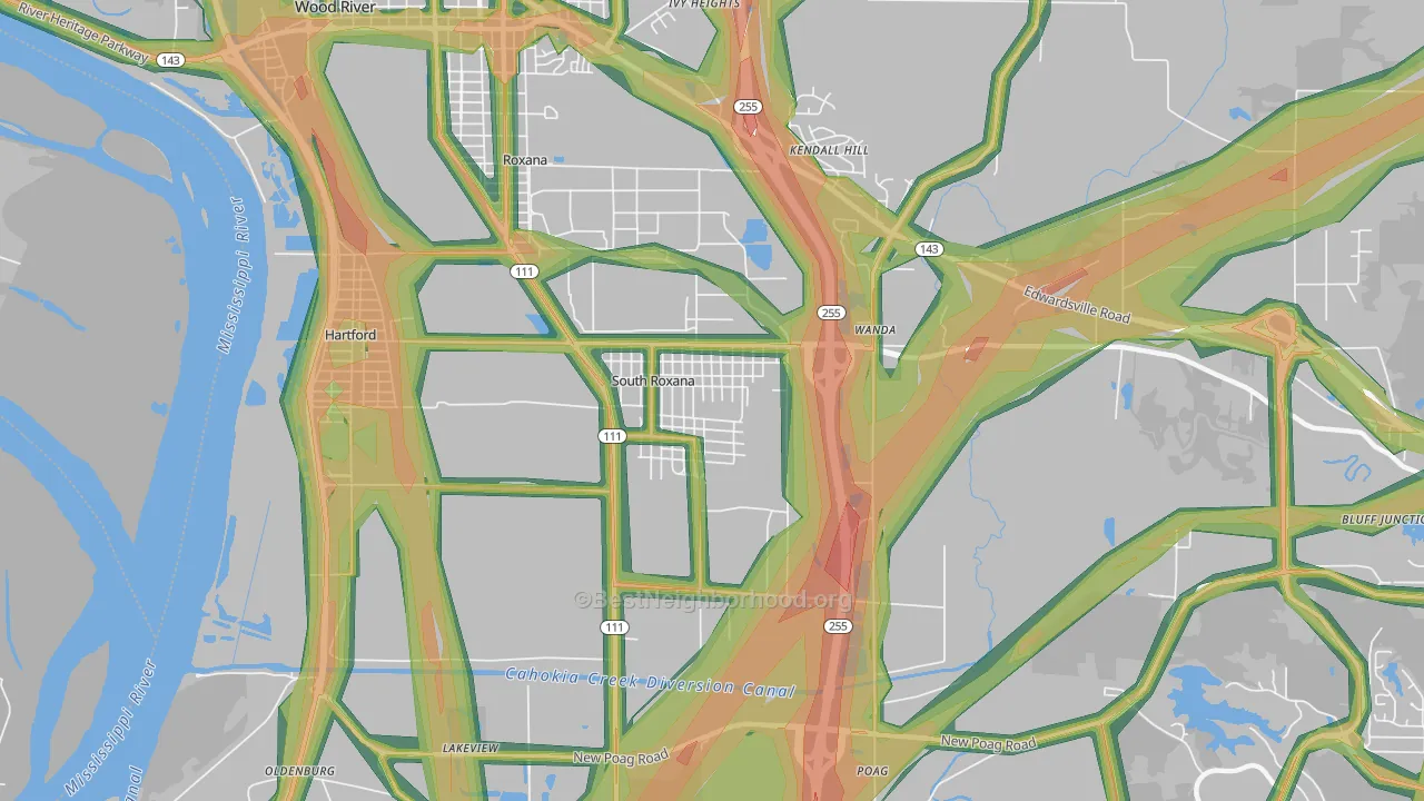 South Roxana, IL Map of Noise Levels in South Roxana