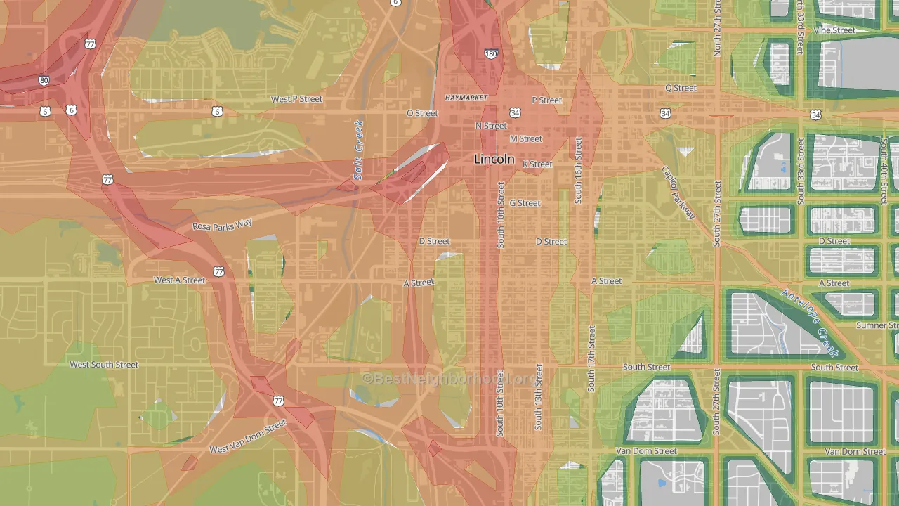 South Salt Creek, Lincoln, NE Map of Noise Levels in South Salt Creek