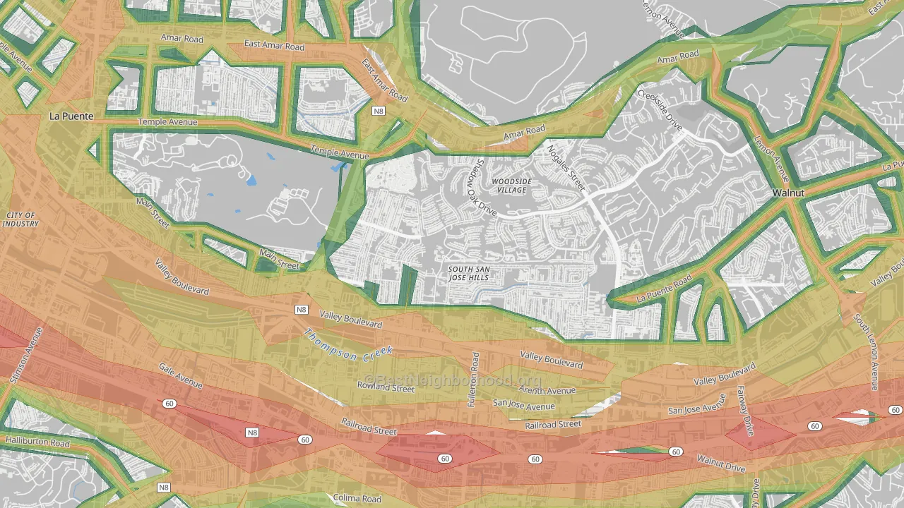 South San Jose Hills, CA Map of Noise Levels in South San Jose Hills