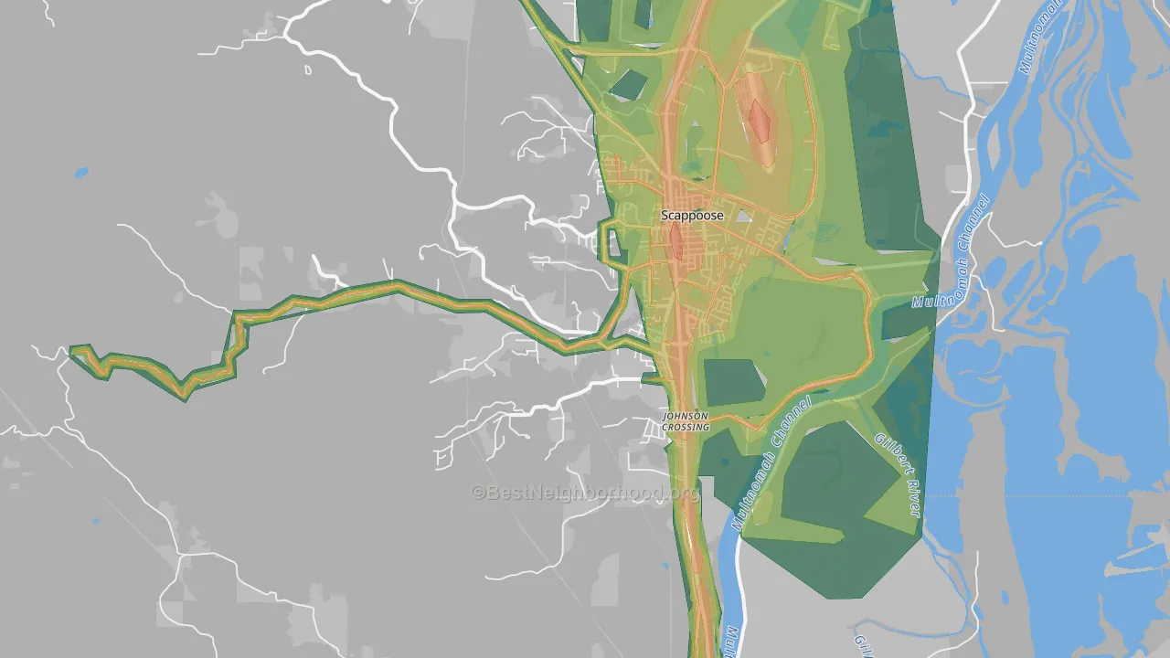 South Scappoose, OR Map of Noise Levels in South Scappoose