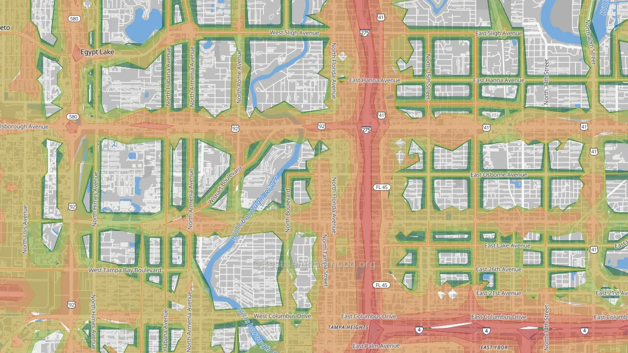 South Seminole Heights, Tampa, FL Map of Noise Levels in South Seminole Heights