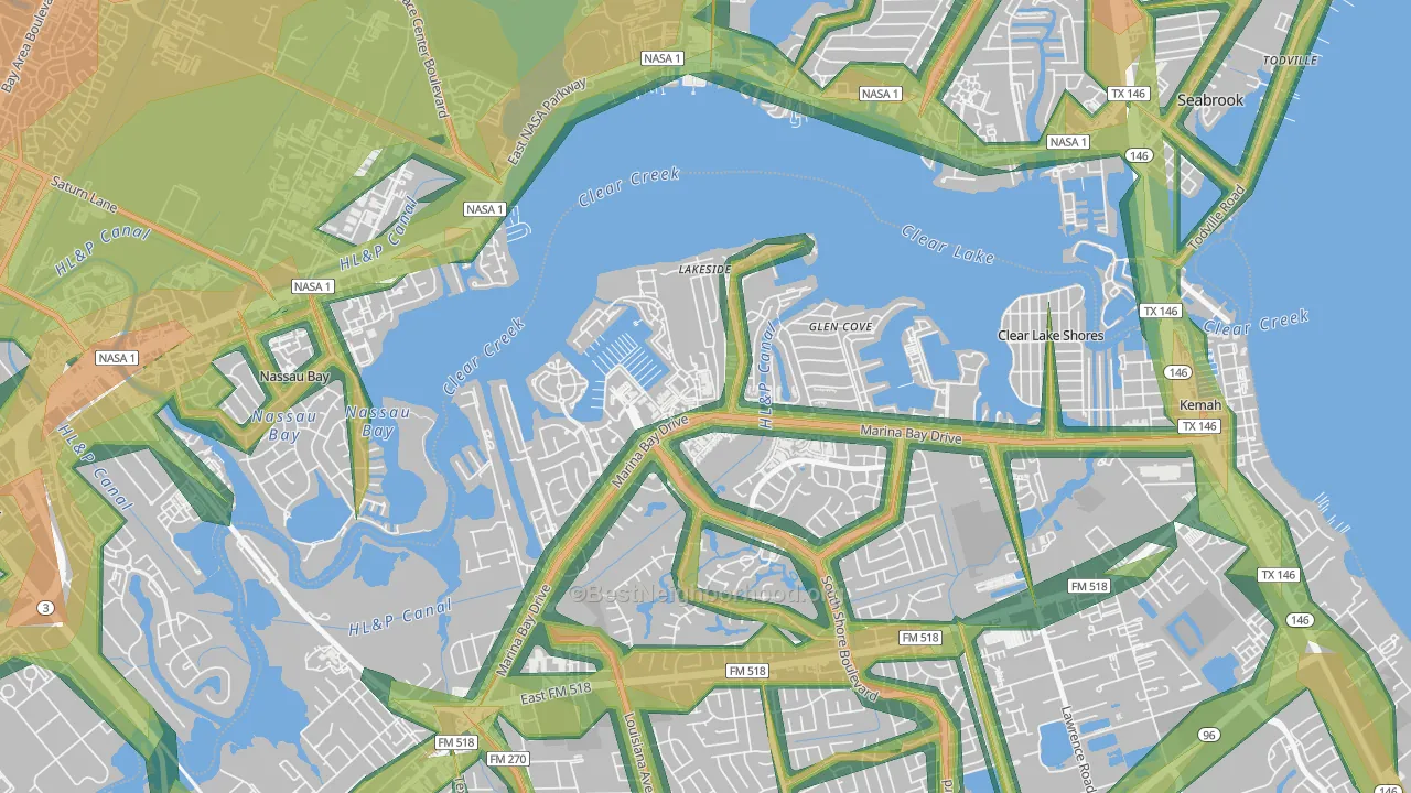 South Shore Harbour and Marina, League City, TX Map of Noise Levels in South Shore Harbour and Marina