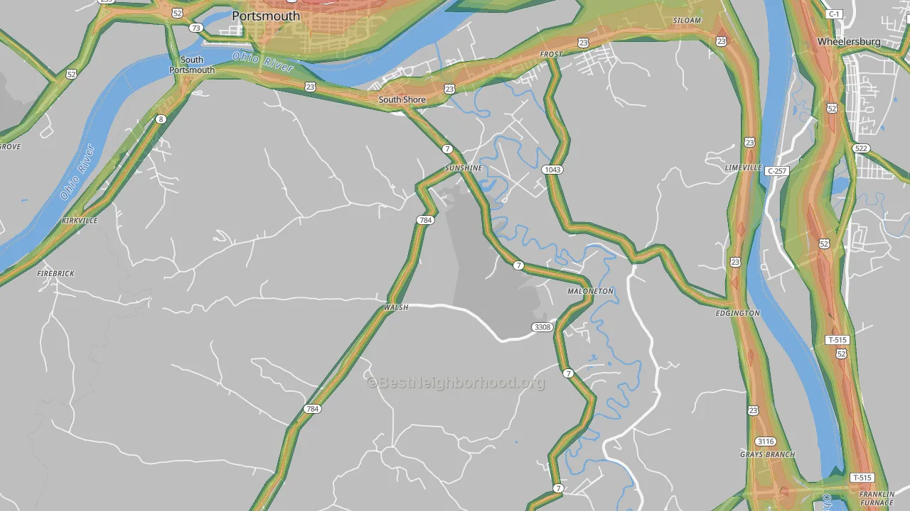 South Shore, KY Map of Noise Levels in South Shore