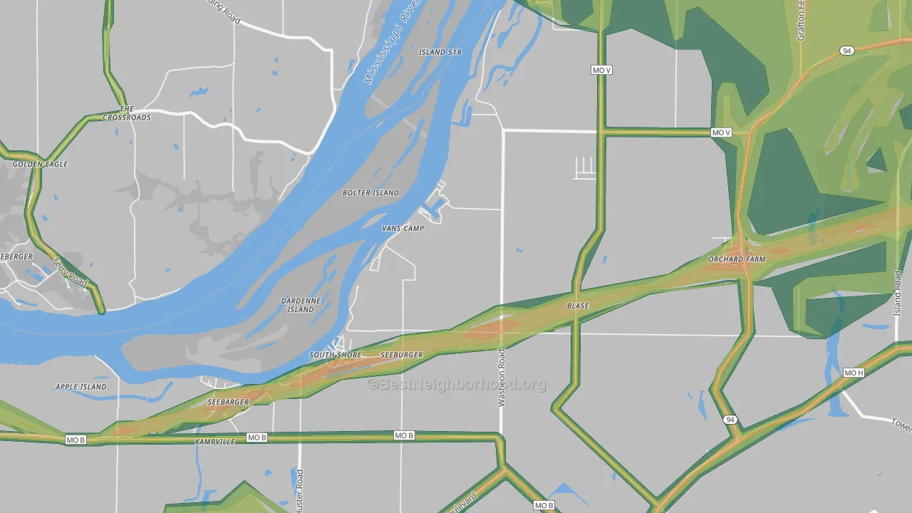 South Shore, MO Map of Noise Levels in South Shore