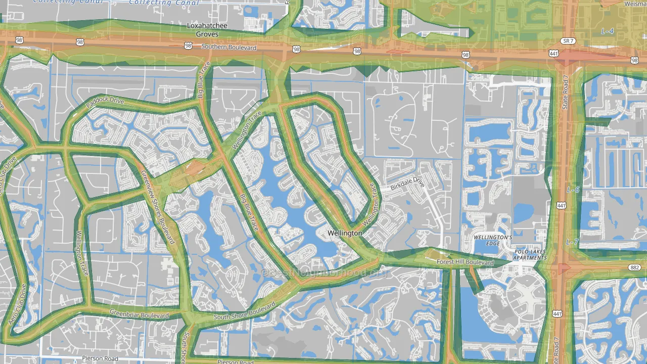 South Shore of Wellington, Wellington, FL Map of Noise Levels in South Shore of Wellington