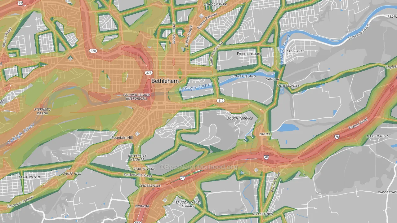 South Side, Bethlehem, PA Map of Noise Levels in South Side