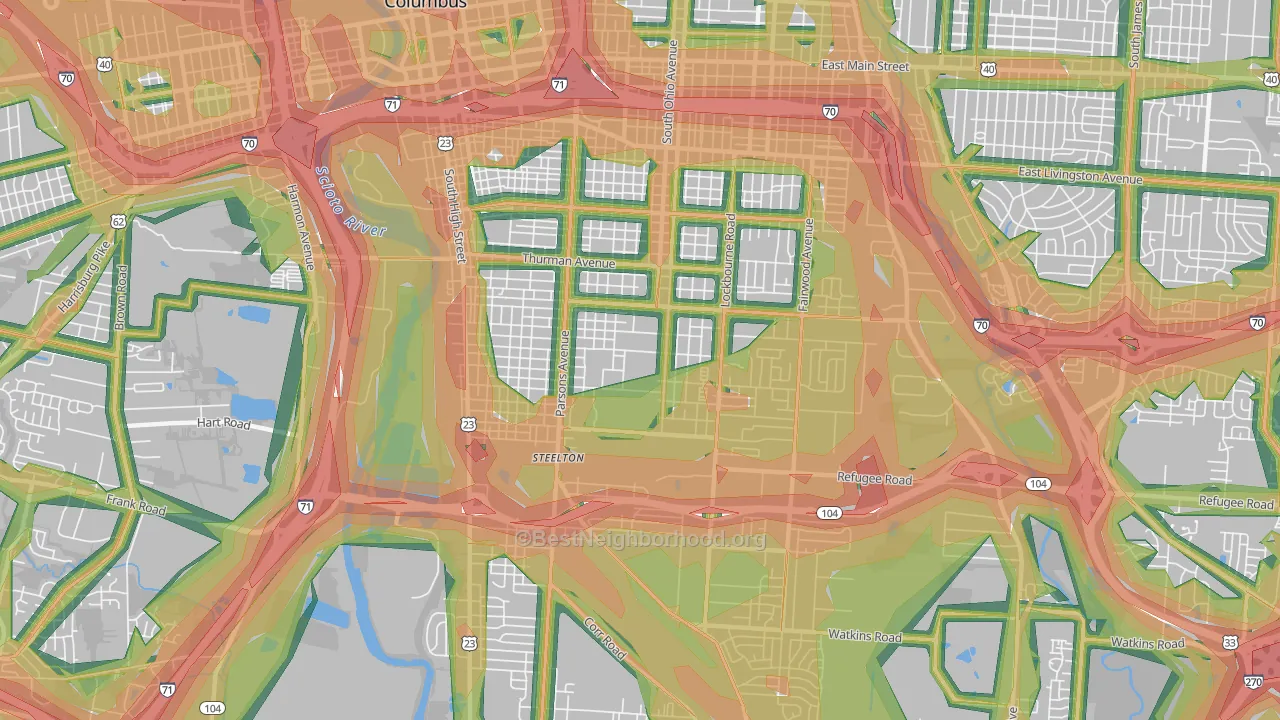South Side, Columbus, OH Map of Noise Levels in South Side