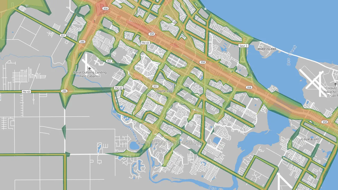 South Side, Corpus Christi, TX Map of Noise Levels in South Side
