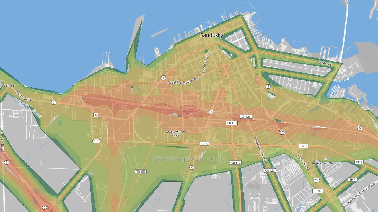 South Side, Sandusky, OH Map of Noise Levels in South Side