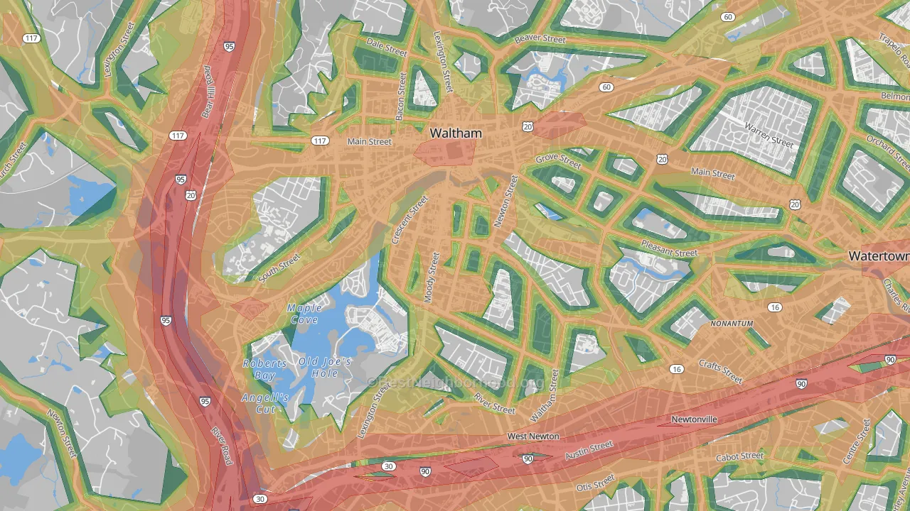 South Side, Waltham, MA Map of Noise Levels in South Side
